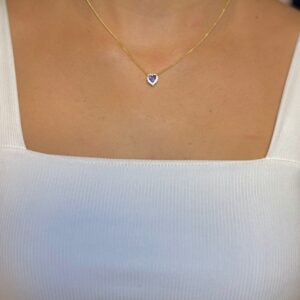 Colar Coração com Zircônia Roxa - Dourado