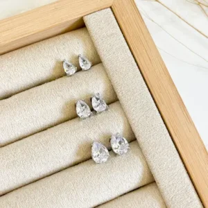 Brinco Trio Gota com Zircônia Cristal - Ródio Branco