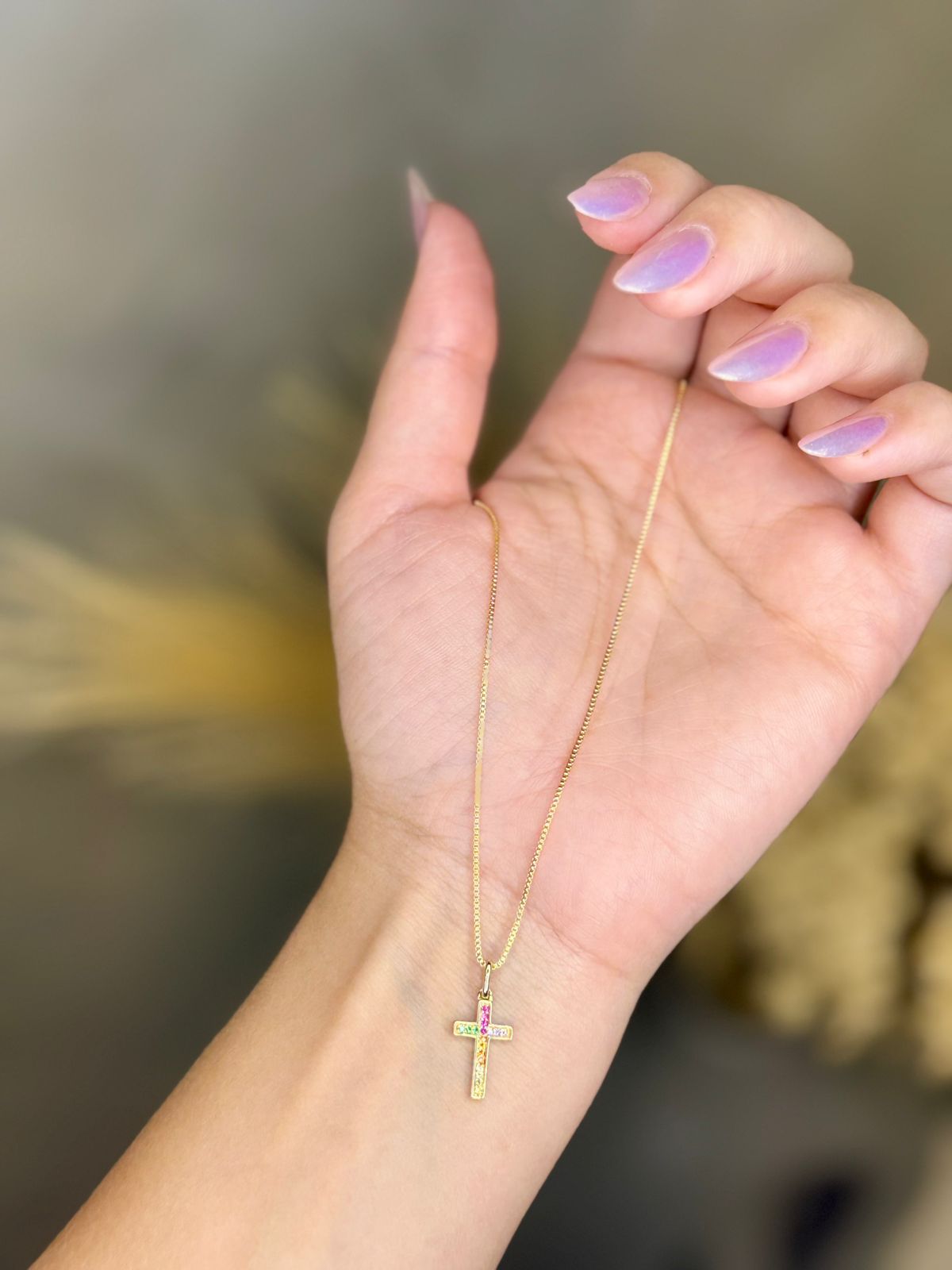 Colar Cruz com Micro Zircônias Coloridas