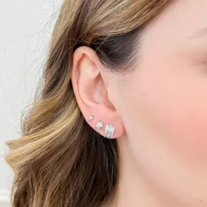 Trio de Brincos Argolinha com Fileira Central de Zircônias - Ródio Branco