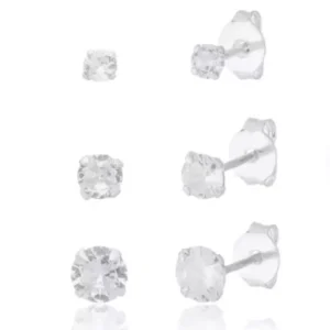 Trio de Brincos de Zircônias Redondas - Prata 925