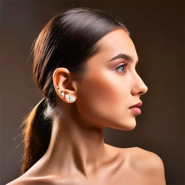 Kit Cinco Brincos de Zircônias Quadradas - Prata 925 - Imagem 2
