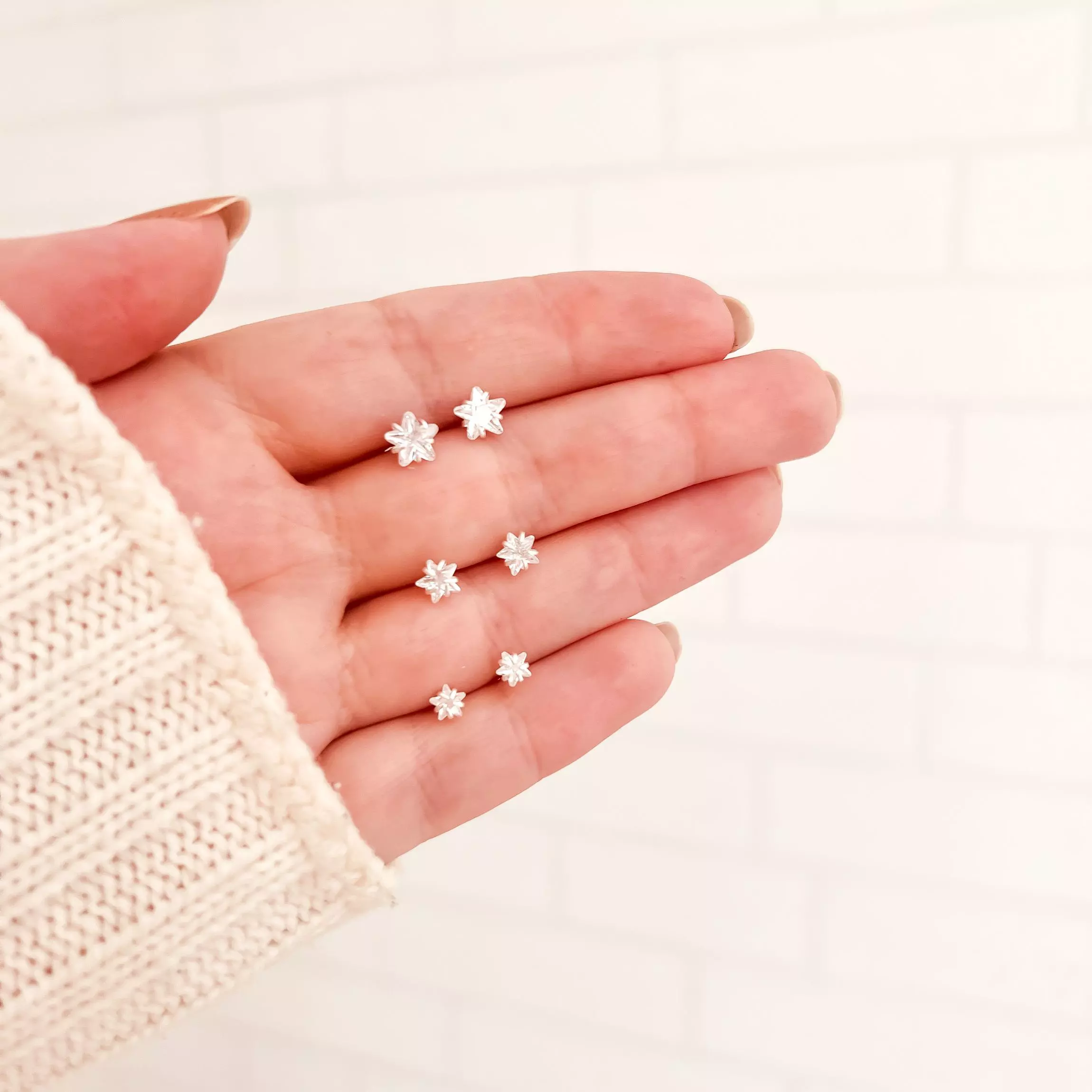 Trio de Brincos Ponto de Luz Estrela de Zircônias -Prata 925