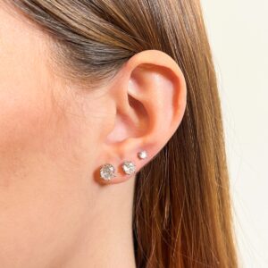 Trio de Brincos Redondo com Micro Zircônias Cristal - Ródio Branco