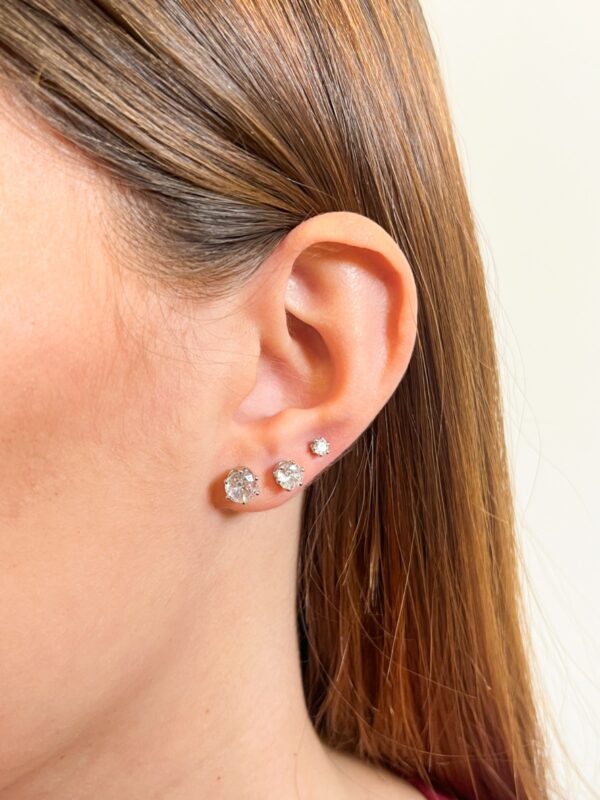 Trio de Brincos Redondo com Micro Zircônias Cristal - Ródio Branco