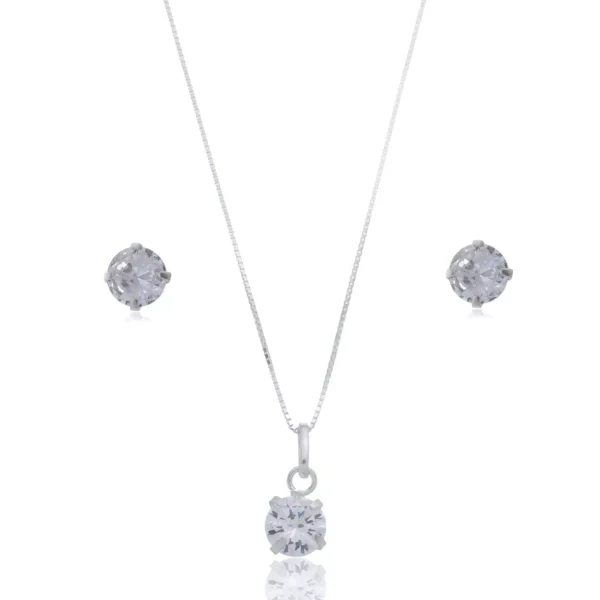 Conjunto Colar Pingente e Brinco Ponto de Luz - Prata 925