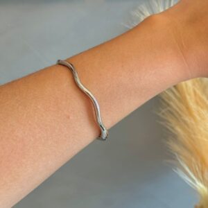 Bracelete Liso Ondulado -Ródio Branco