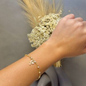 Pulseira Fé com Pérolas 18cm - Dourado
