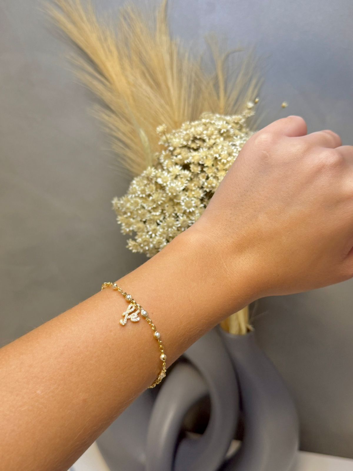 Pulseira Fé com Pérolas 18cm - Dourado