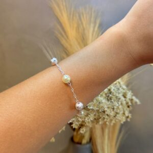 Pulseiras Esferas Texturizadas e Pérola 18cm