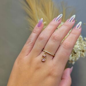 Anel Menina com Zircônia Rosa - Dourado