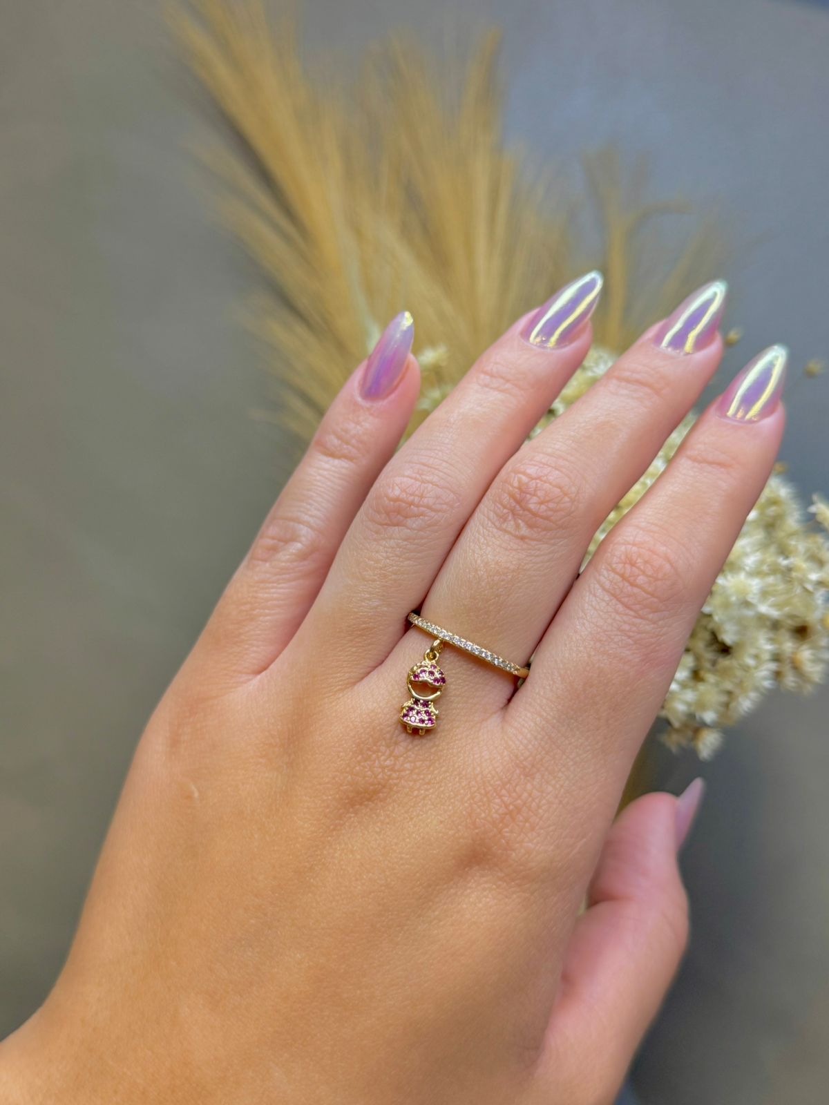 Anel Menina com Zircônia Rosa - Dourado