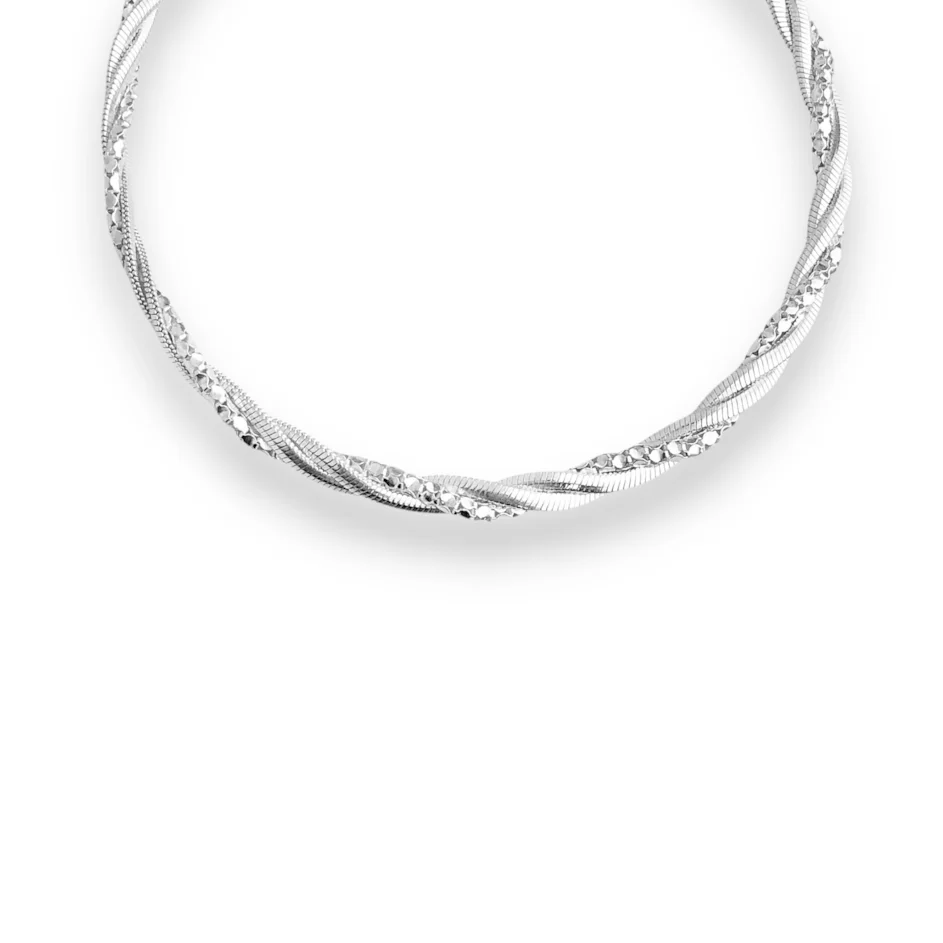Pulseira Trançada Laminada com Diamantada 18cm - Prata 925