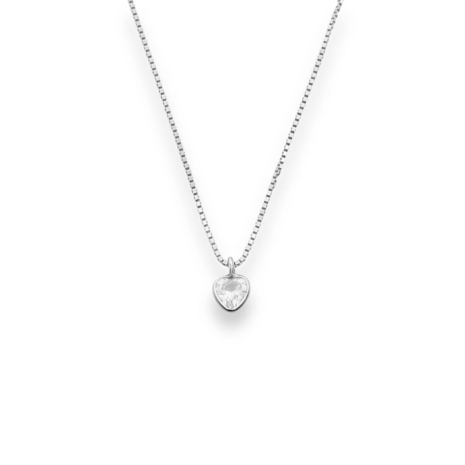 Colar com Zircônia de Coração 40cm - Prata 925