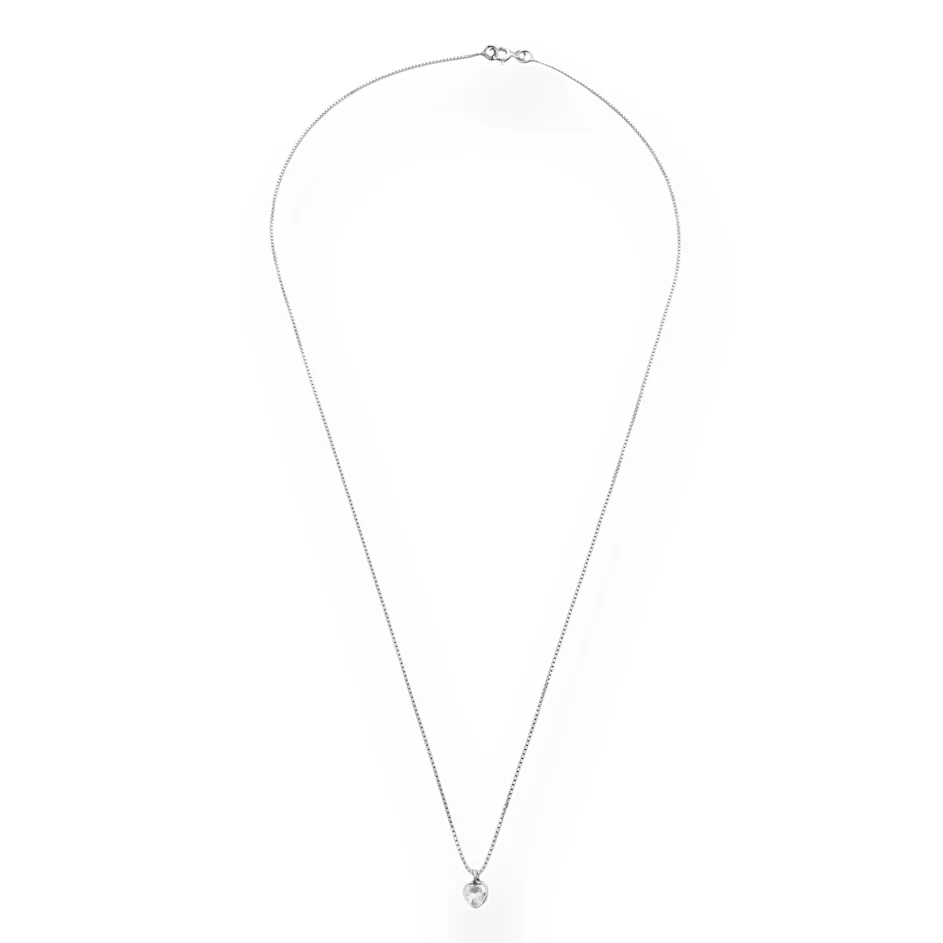 Colar com Zircônia de Coração 40cm - Prata 925