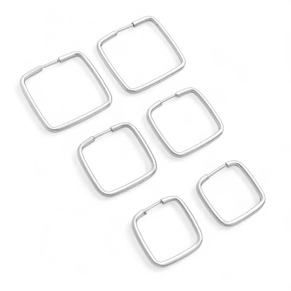 Trio de Brincos com Argolas Quadradas - Prata 925