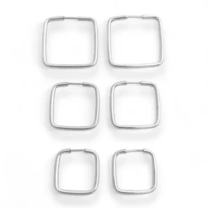 Trio de Brincos com Argolas Quadradas - Prata 925