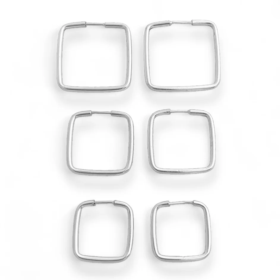 Trio de Brincos com Argolas Quadradas - Prata 925