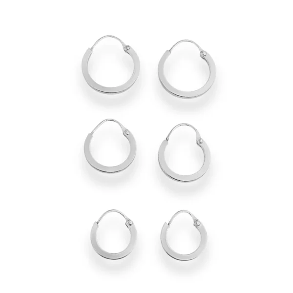 Trio de Brincos de Argolas - Prata 925