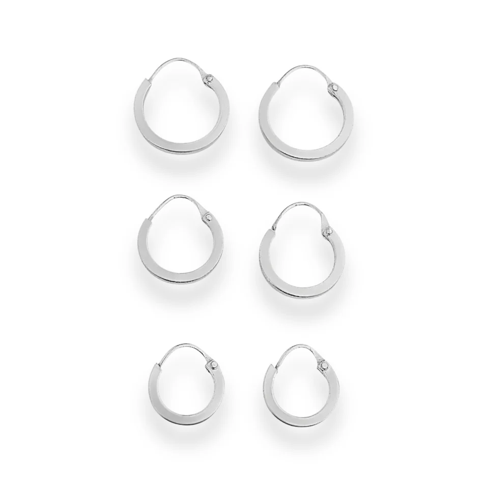 Trio de Brincos de Argolas - Prata 925