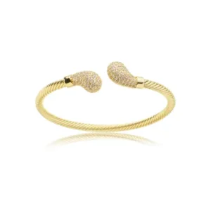 Bracelete Torcido com Gotas Cravejadas nas Extremidades - Dourado