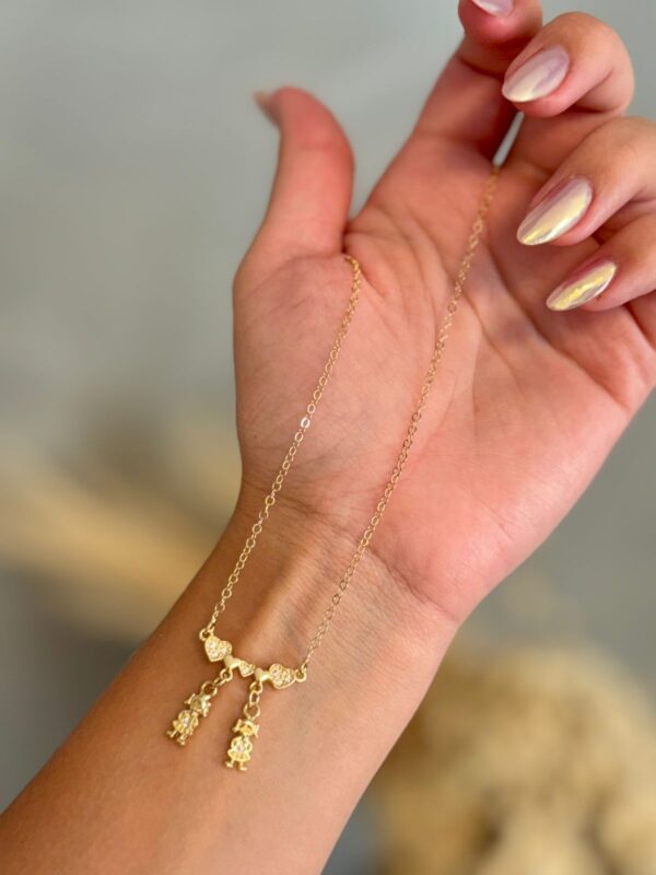 Colar Filhos 2 Meninas Cravejado com Zircônias - Dourado - Imagem 2