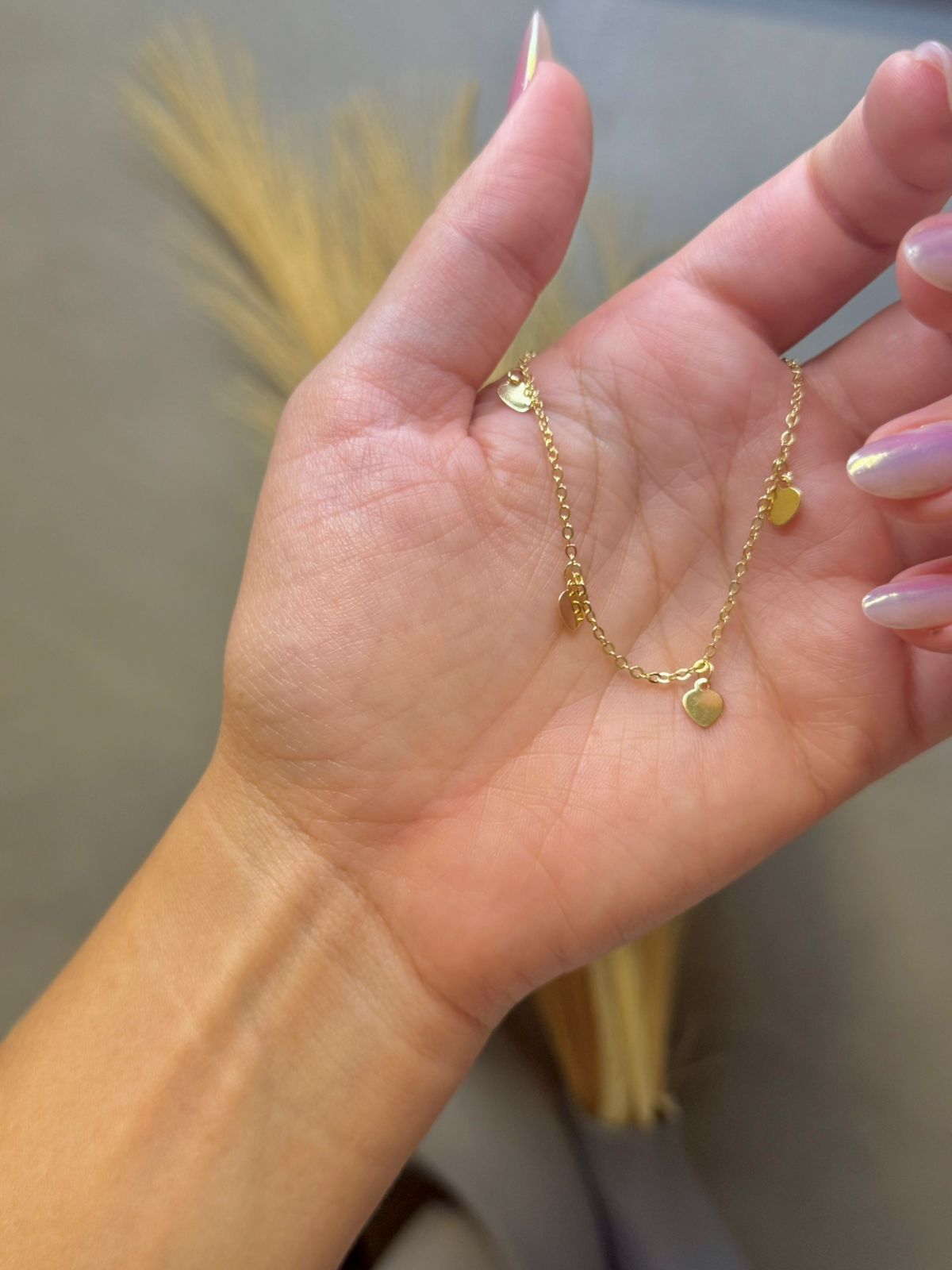 Pulseira Pingente de Coração 18cm - Dourado