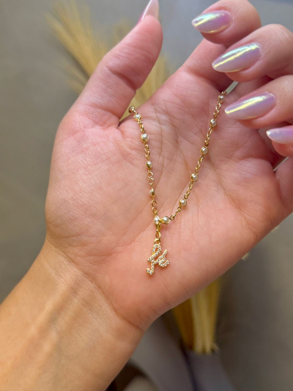 Pulseira Fé com Pérolas 18cm - Dourado