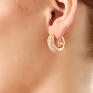 Brinco Argola Cravejada com Uma Fileira de Zircônia Baguete - Dourado