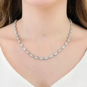 Colar Sequência de Navetes Cravejados 50cm - Ródio Branco