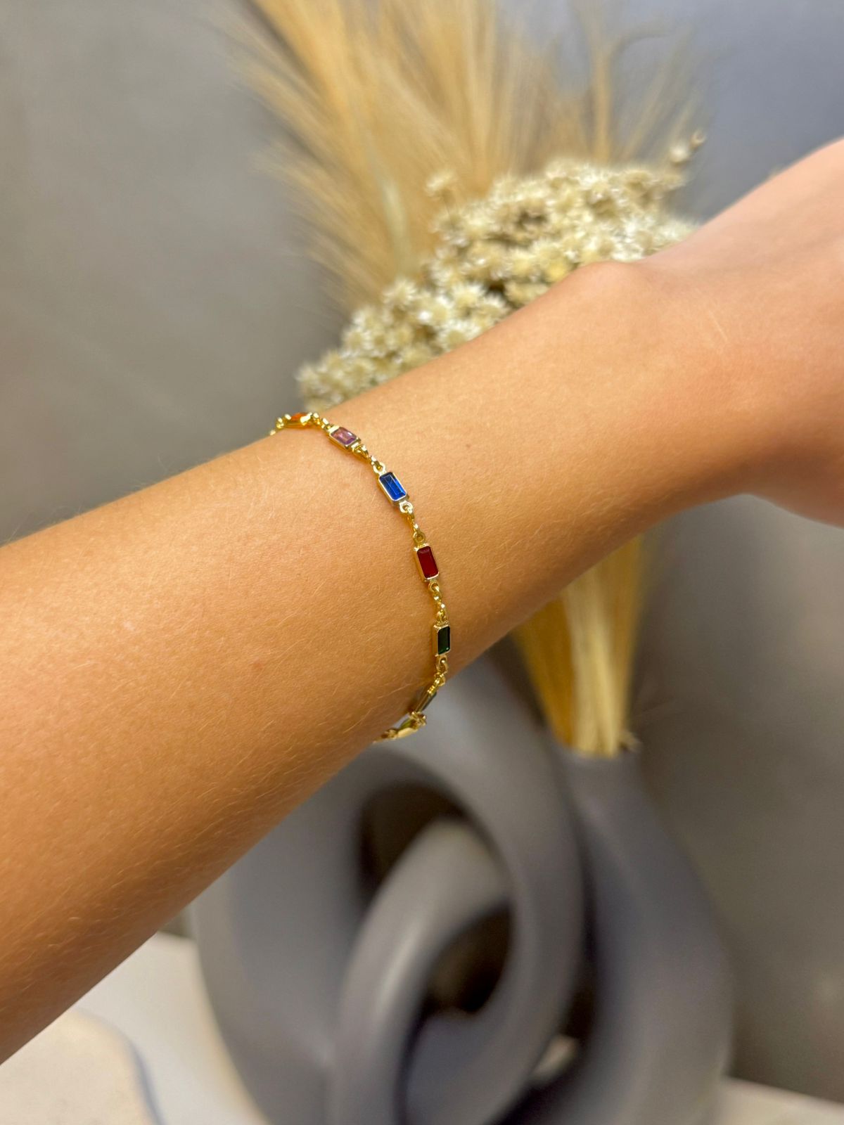 Pulseira com Zircônias Coloridas 18cm - Dourado