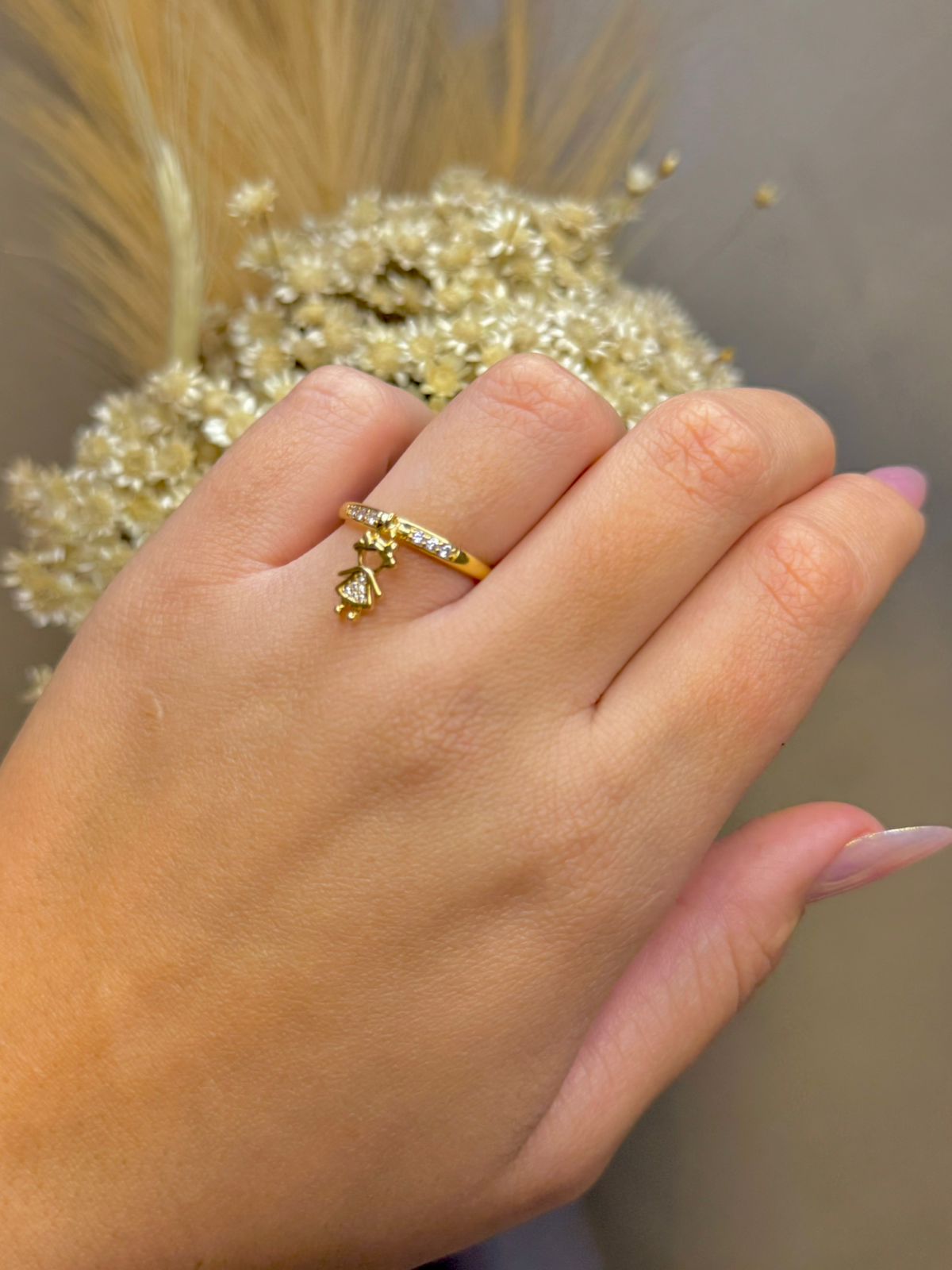 Anel Filhos Menina com Micro Zircônias - Dourado