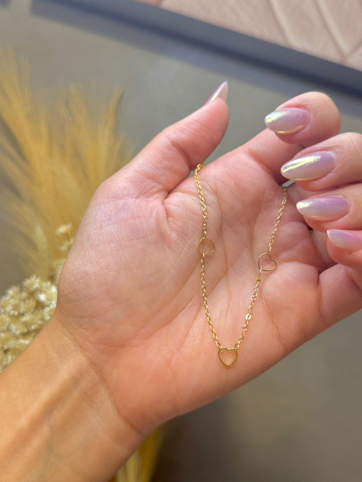 Pulseira 3 Corações 17cm - Dourado