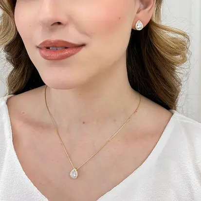 Conjunto Gota com Contorno em Micro Zircônias 50cm - Dourado