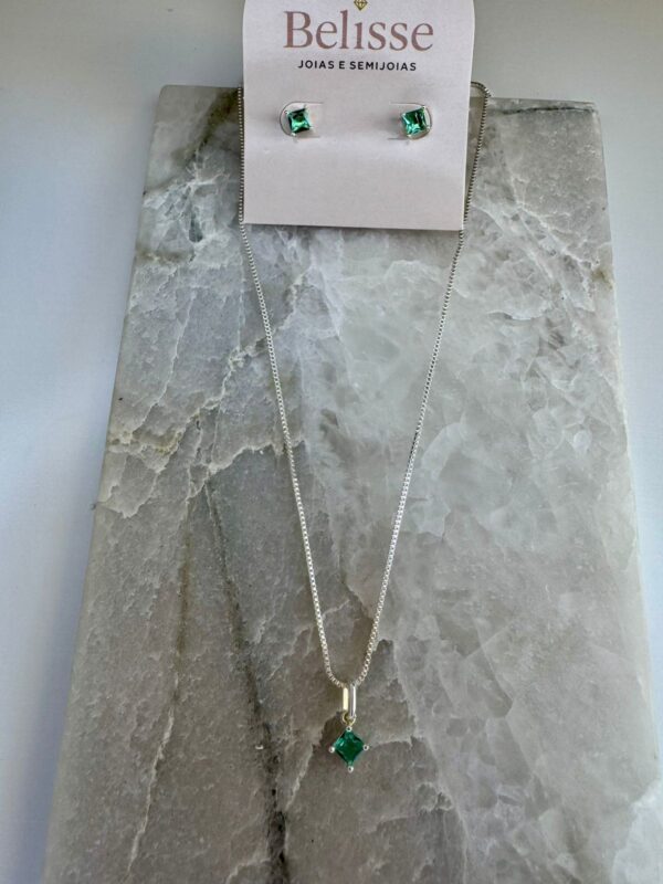 Conjunto Colar Quadrado com Zircônia Verde 45cm - Imagem 2