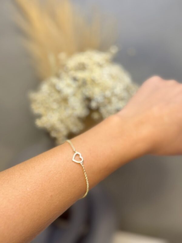 Pulseira com Coração Vazado 17cm - Dourado