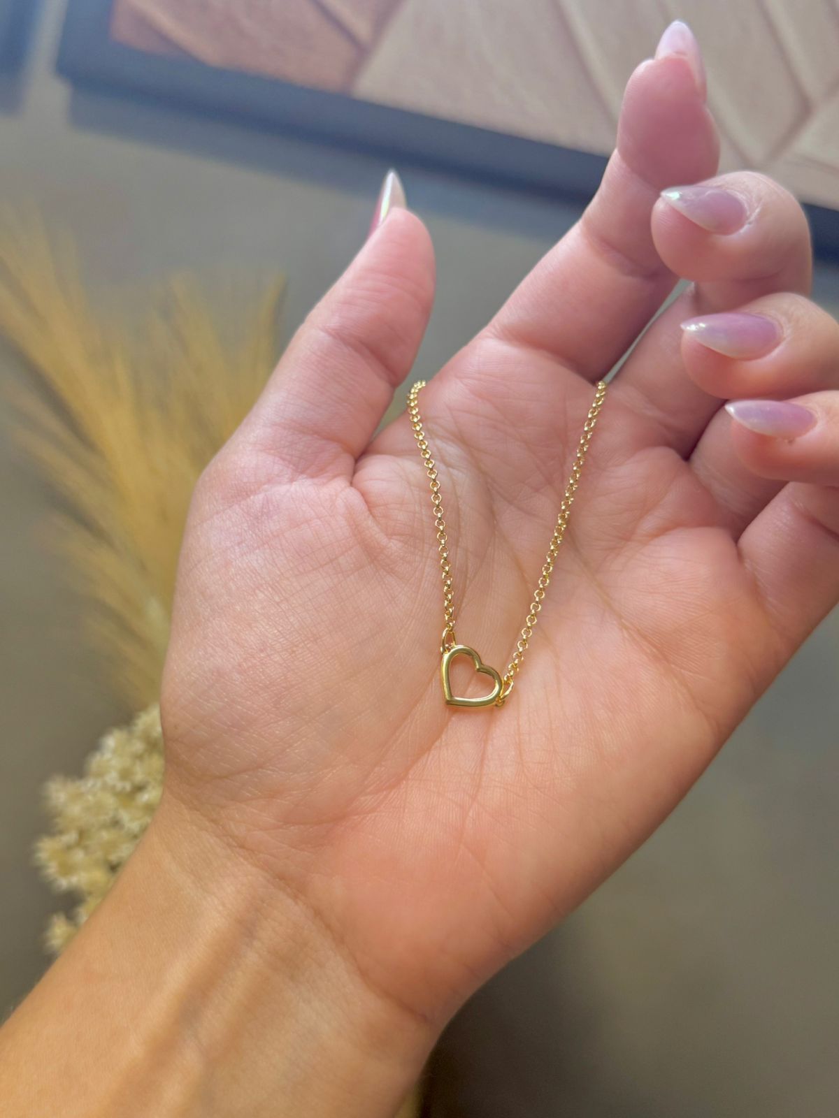 Pulseira com Coração Vazado 17cm - Dourado