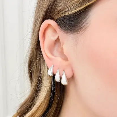 Brinco Trio Argola em U Lisa - Ródio Branco