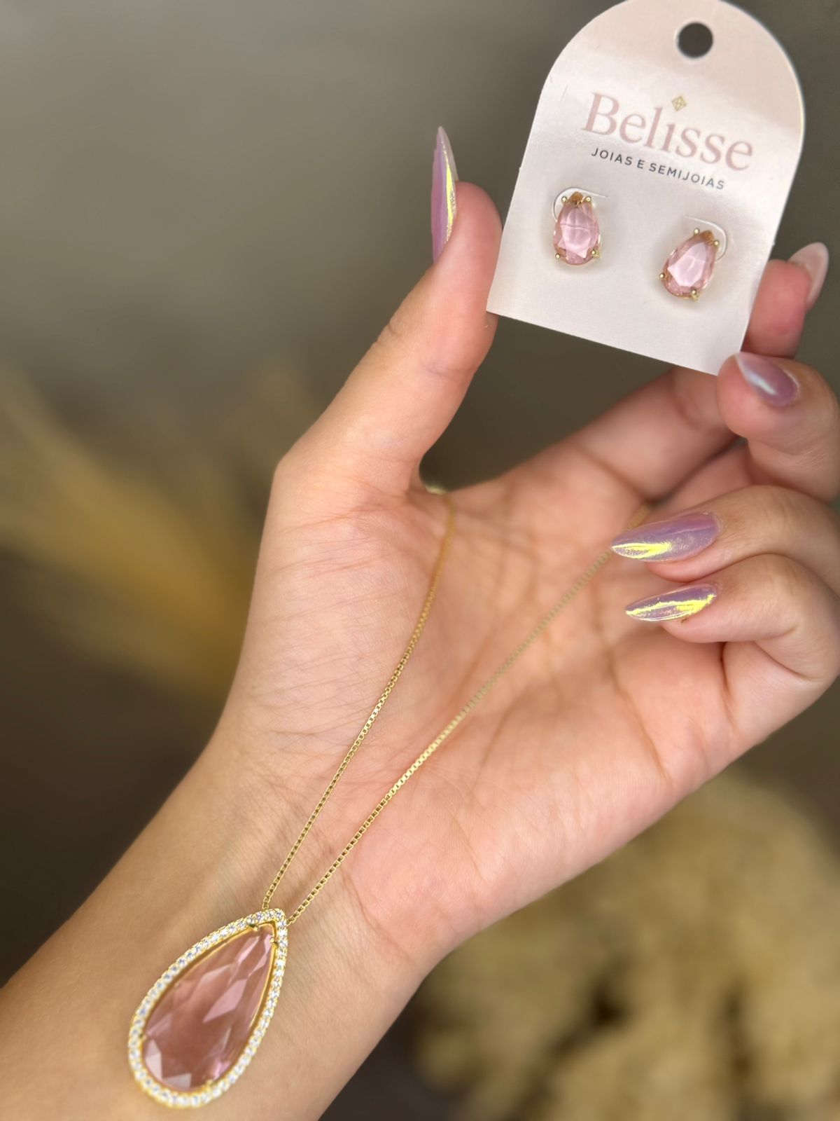 Conjunto Pedra Rosa 60cm - Dourado
