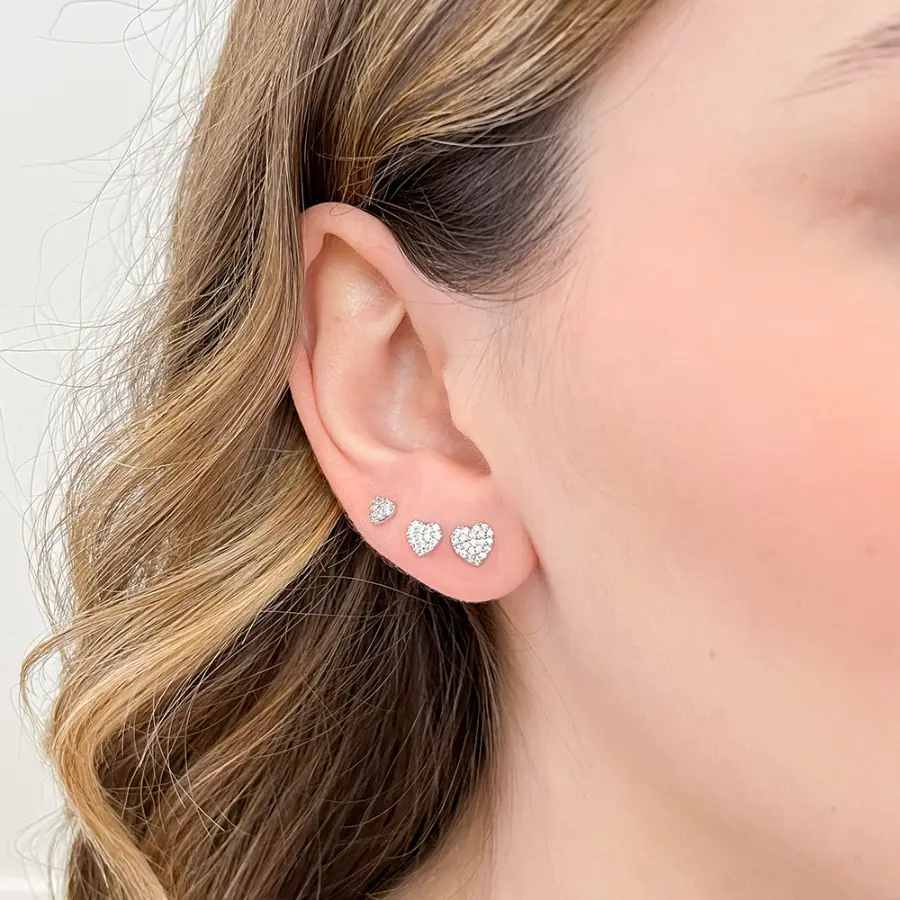 Trio de Brincos Coração Detalhado em Micro Zircônias - Ródio Branco