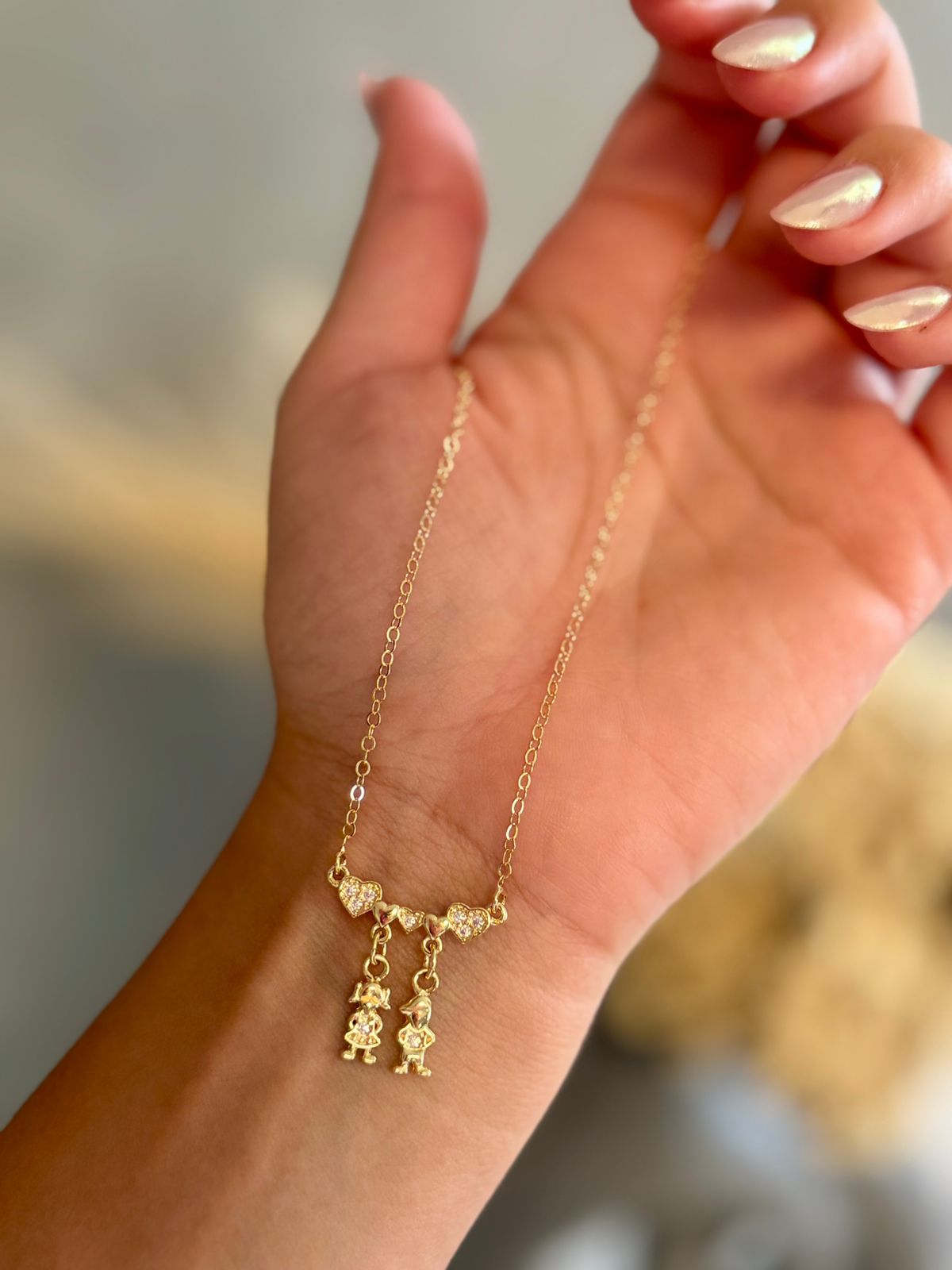 Colar Filhos 1 Menina e 1 Menino Cravejado com Zircônias - Dourado