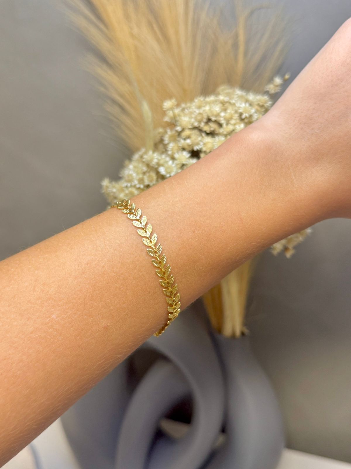 Pulseira Folhas Articuladas 18cm - Dourado