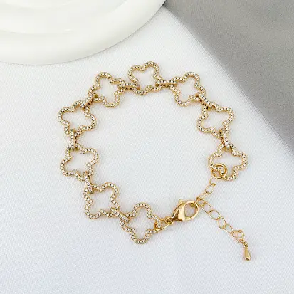 Pulseira Inspiração Trevos Vazados e Elos em Micro Zircônias - Dourado