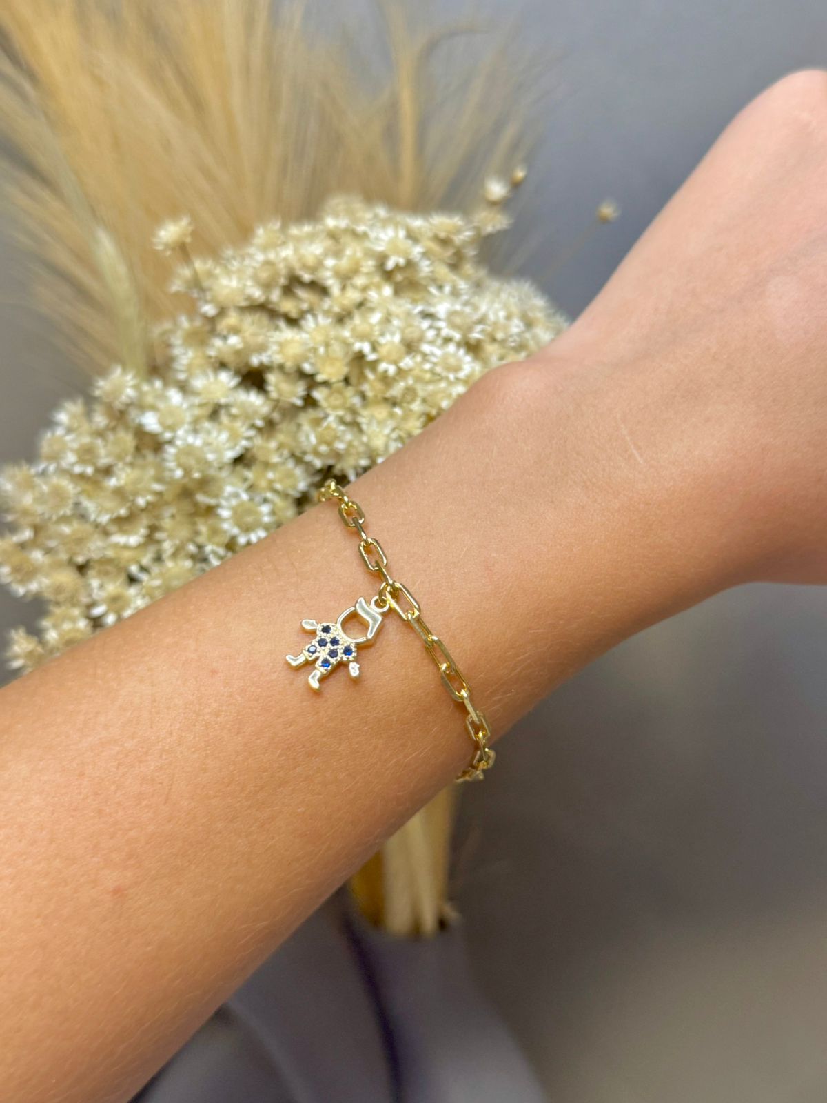 Pulseira Menino Cravejado em Micro Zircônias Azul - Dourado