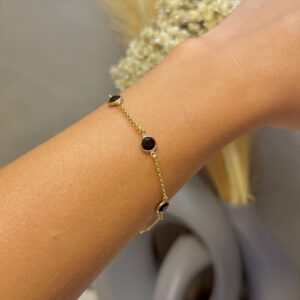 Pulseira Com Zircônias Pretas 18cm - Dourado