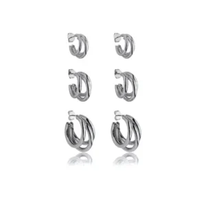 Brinco Trio de Argola Tripla Lisas - Ródio Branco