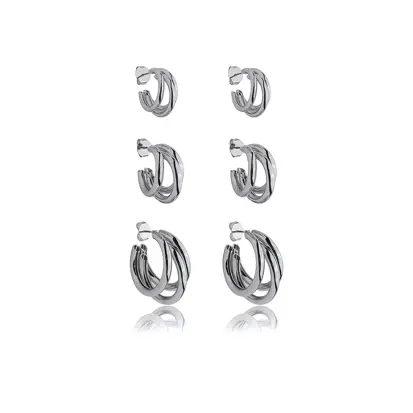 Brinco Trio de Argola Tripla Lisas - Ródio Branco