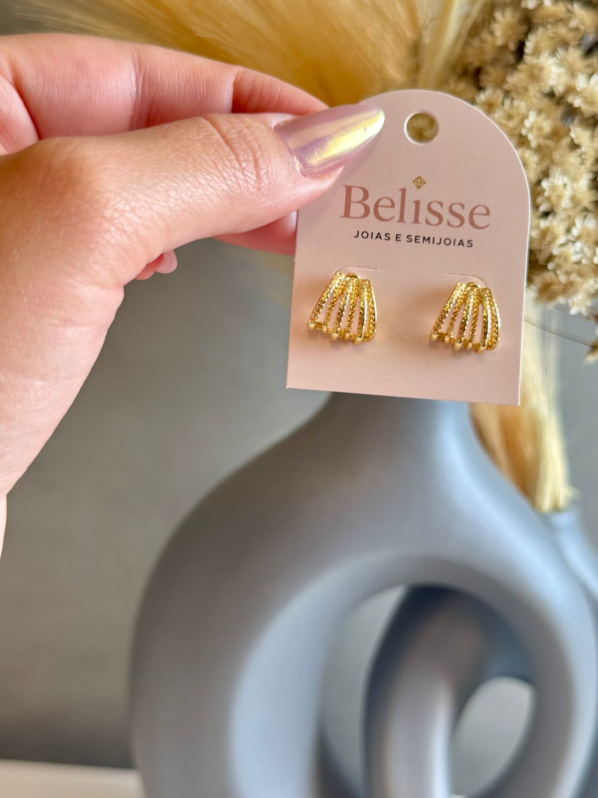 Brinco Leque com Textura - Dourado