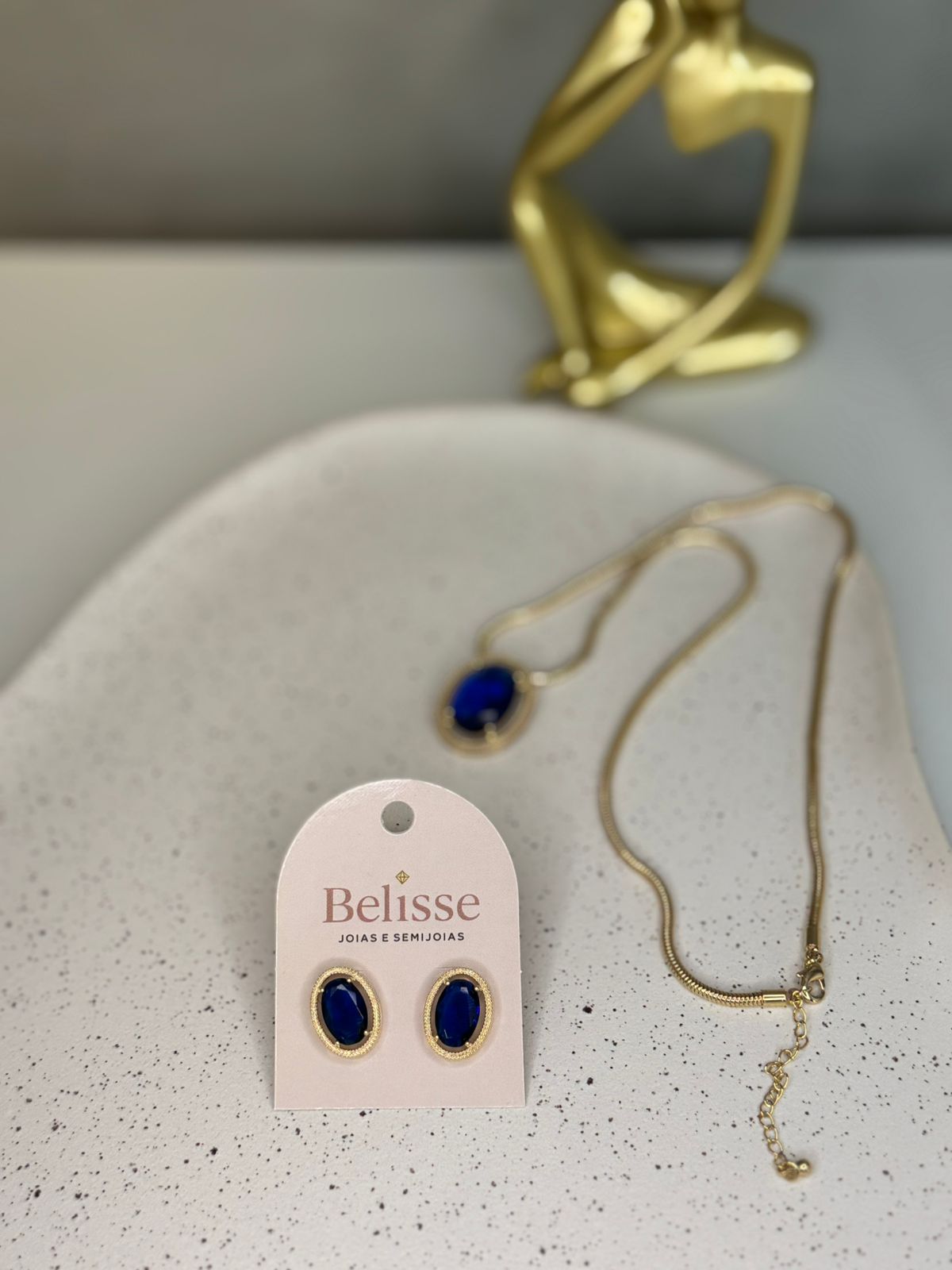 Conjunto Oval Vazado com Zircônia 50cm - Dourado