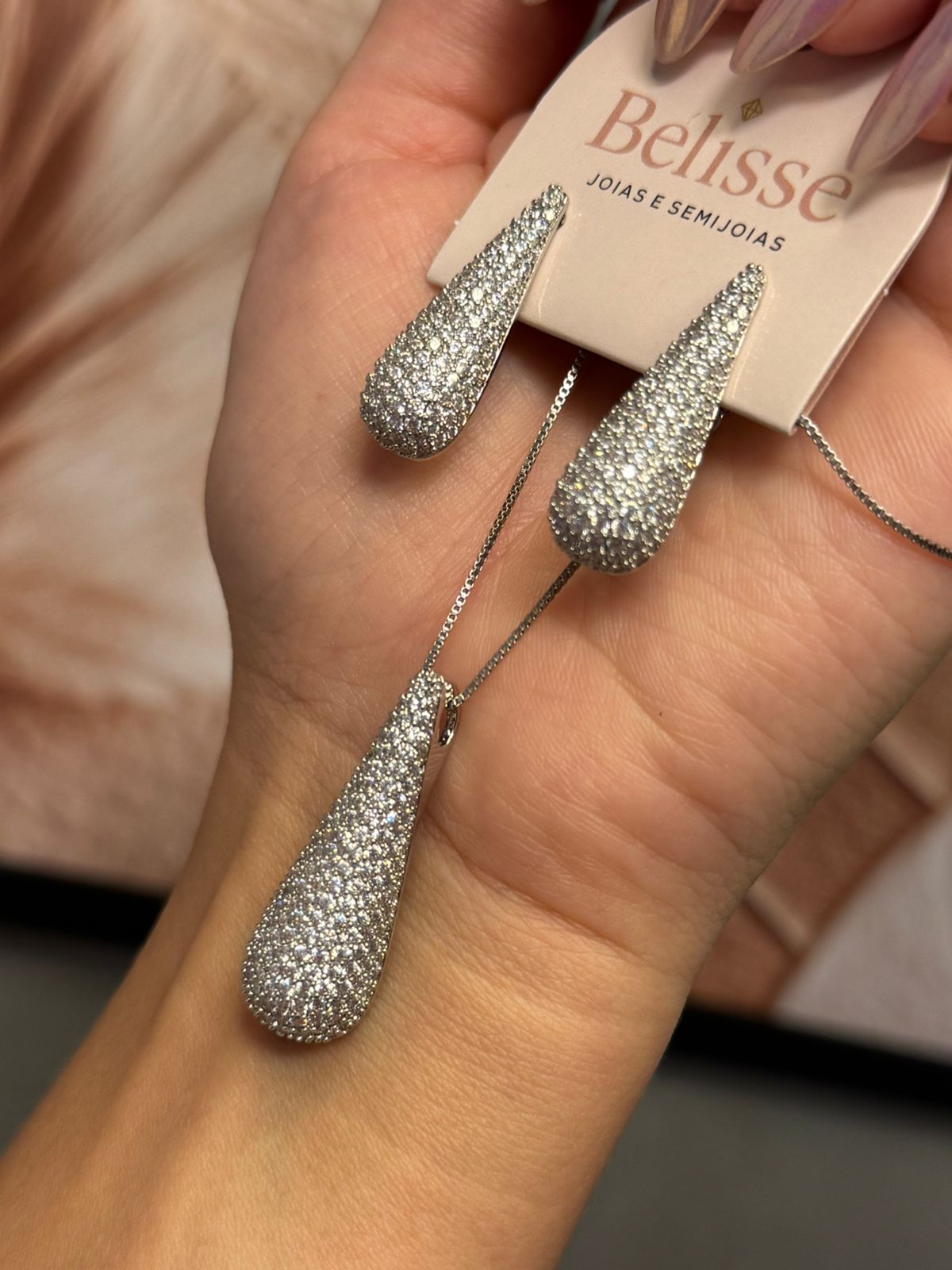 Conjunto Gota Fina em Micro Zircônias 50cm - Ródio Branco